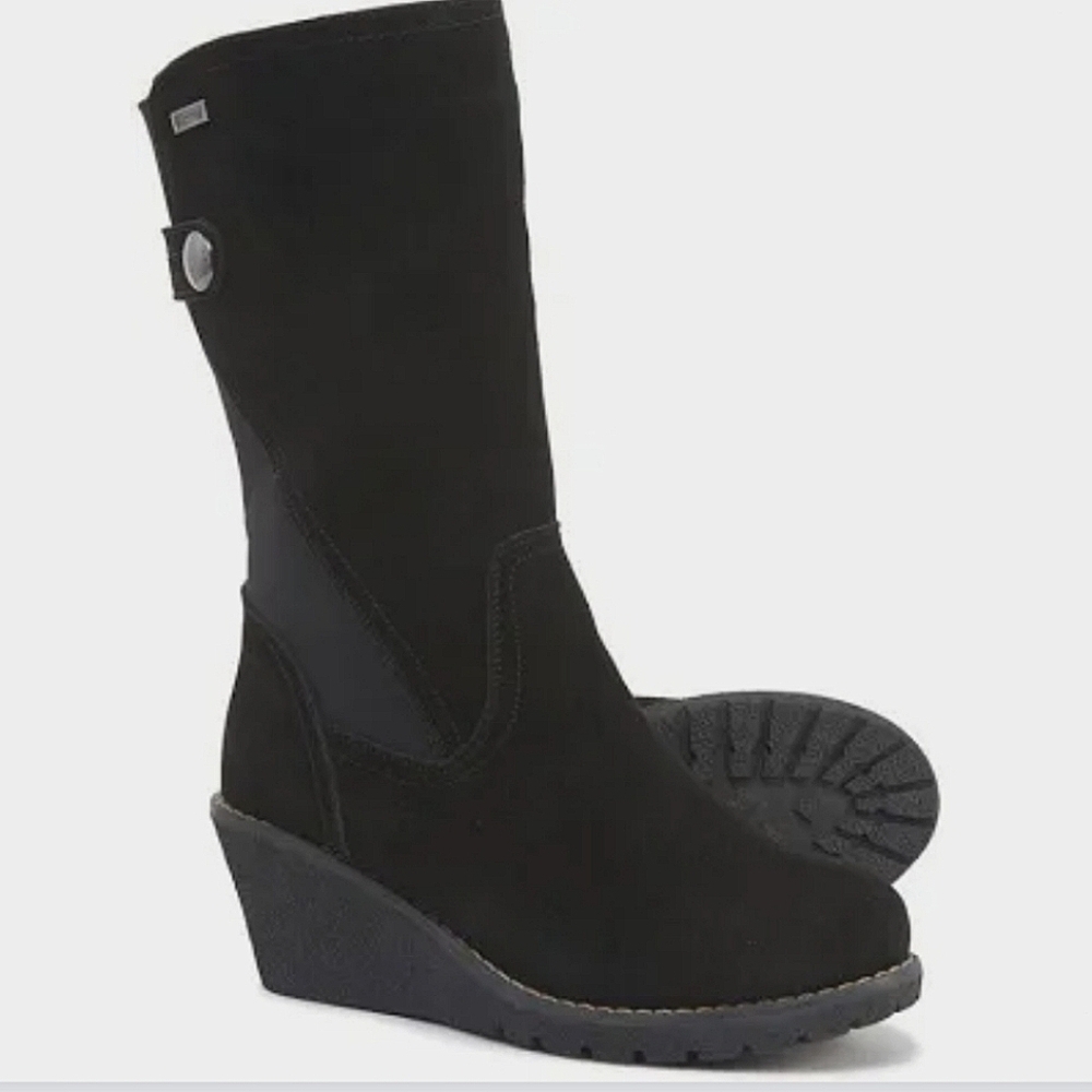 Khombu Pisa Waterproof Suede Wedge Boots Black Size 7M